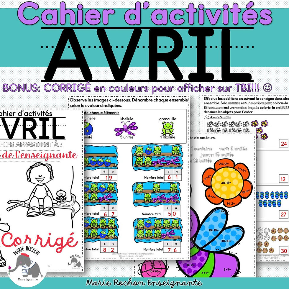 Miniature : Cahier d'activités imprimable avril– 2e année / CE1 / P2