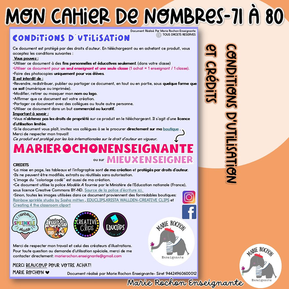 Miniature : Cahier de Nombres 71 à 80 PDF – Maternelle, CP, 1re année