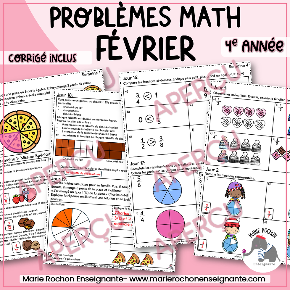 Miniature : Problèmes mathématiques Février – Routine du matin 4e année | 24 activités