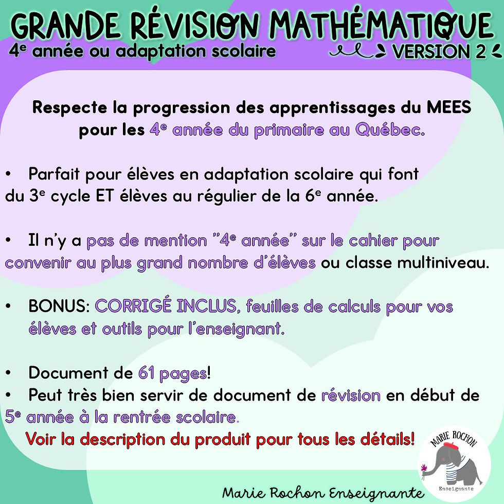 Miniature : Cahier PDF de révision mathématique pour la 4e année / CM1 / P4 : exercices, corrigés, mesures, géométrie, arithmétique, stat