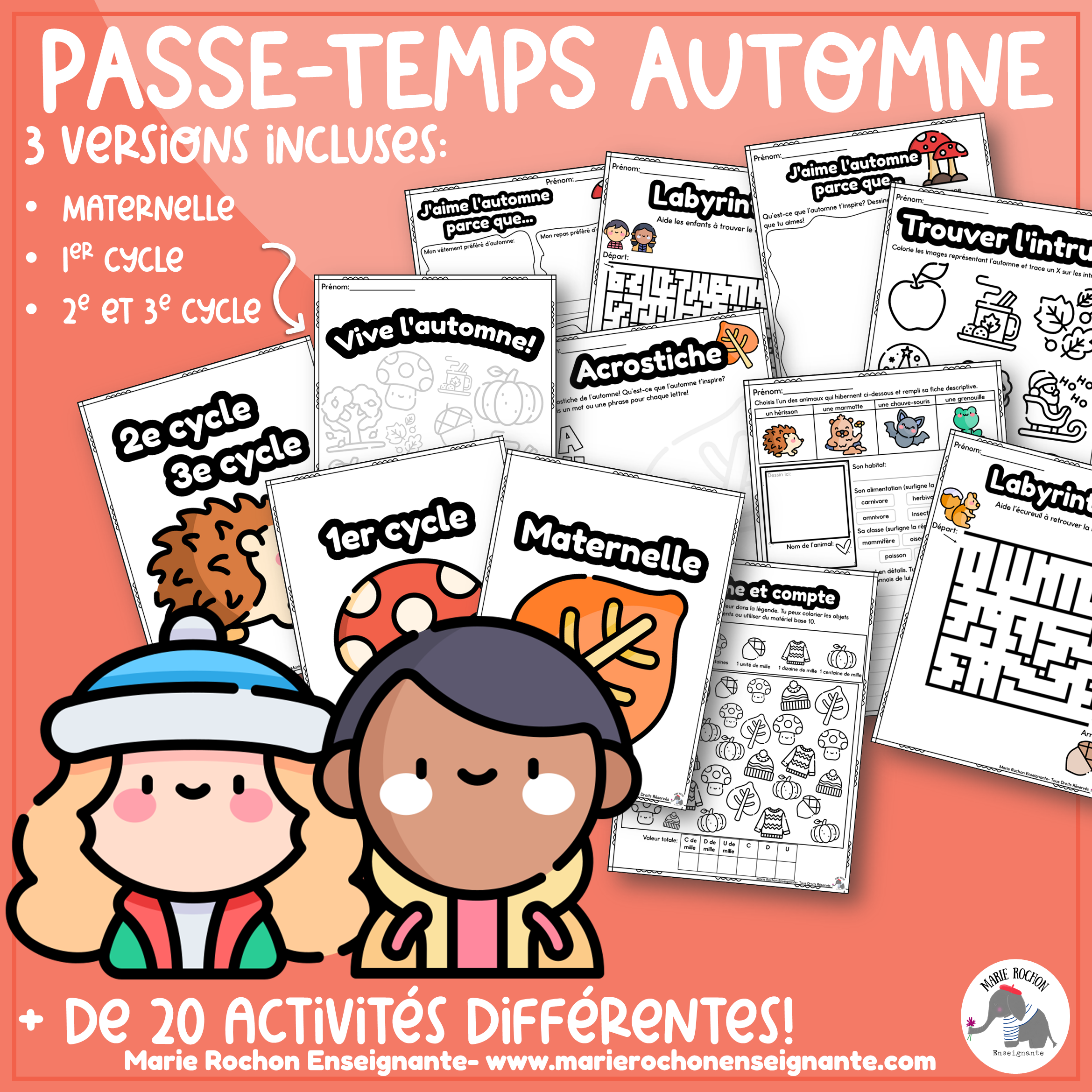 Cahier passe-temps automne – Maternelle au 3e cycle | Différenciation