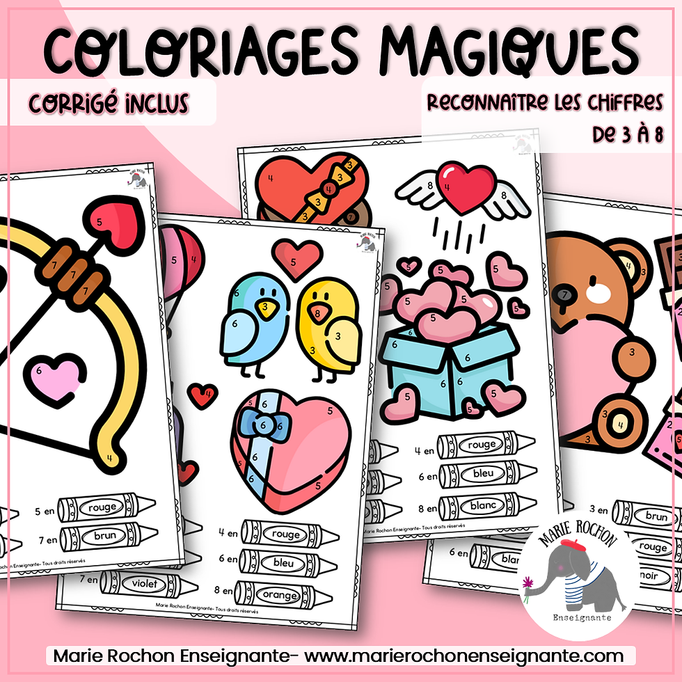 Miniature : Coloriages magiques maternelle Saint-Valentin – Chiffres de 3 à 8