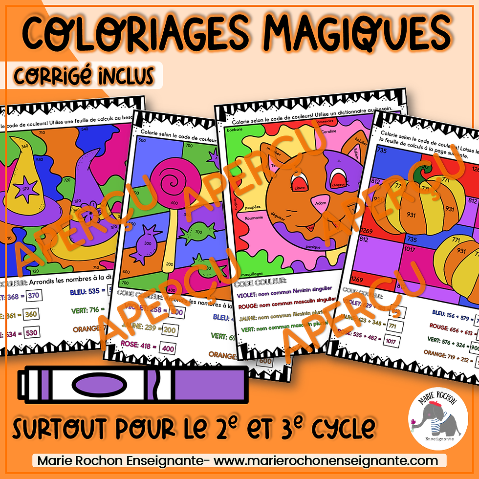 Miniature : corrigé coloriages magiques halloween français mathématiques