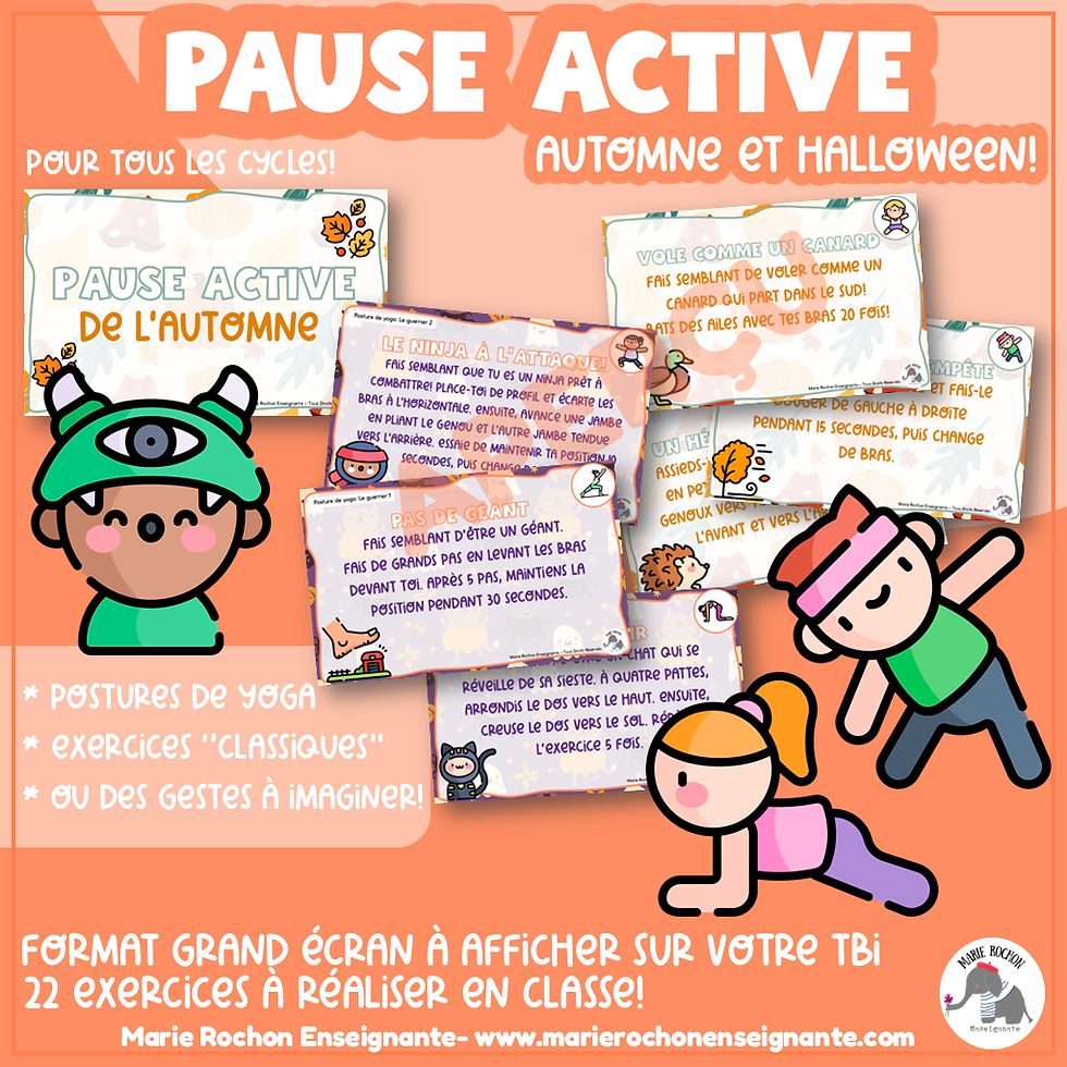 Pause active automne et Halloween à afficher sur TBI – tous cycles primaire