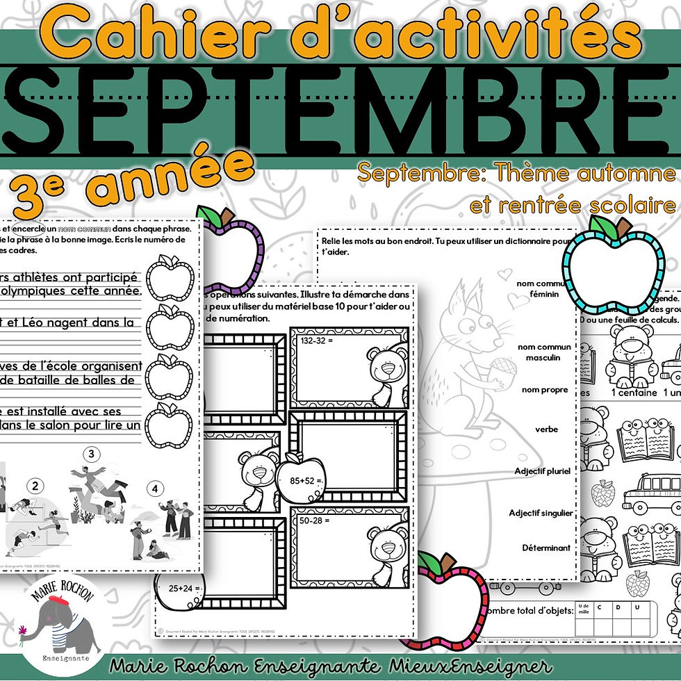 Miniature : Cahier d'activités imprimable septembre – 3e année / CE2 / P3