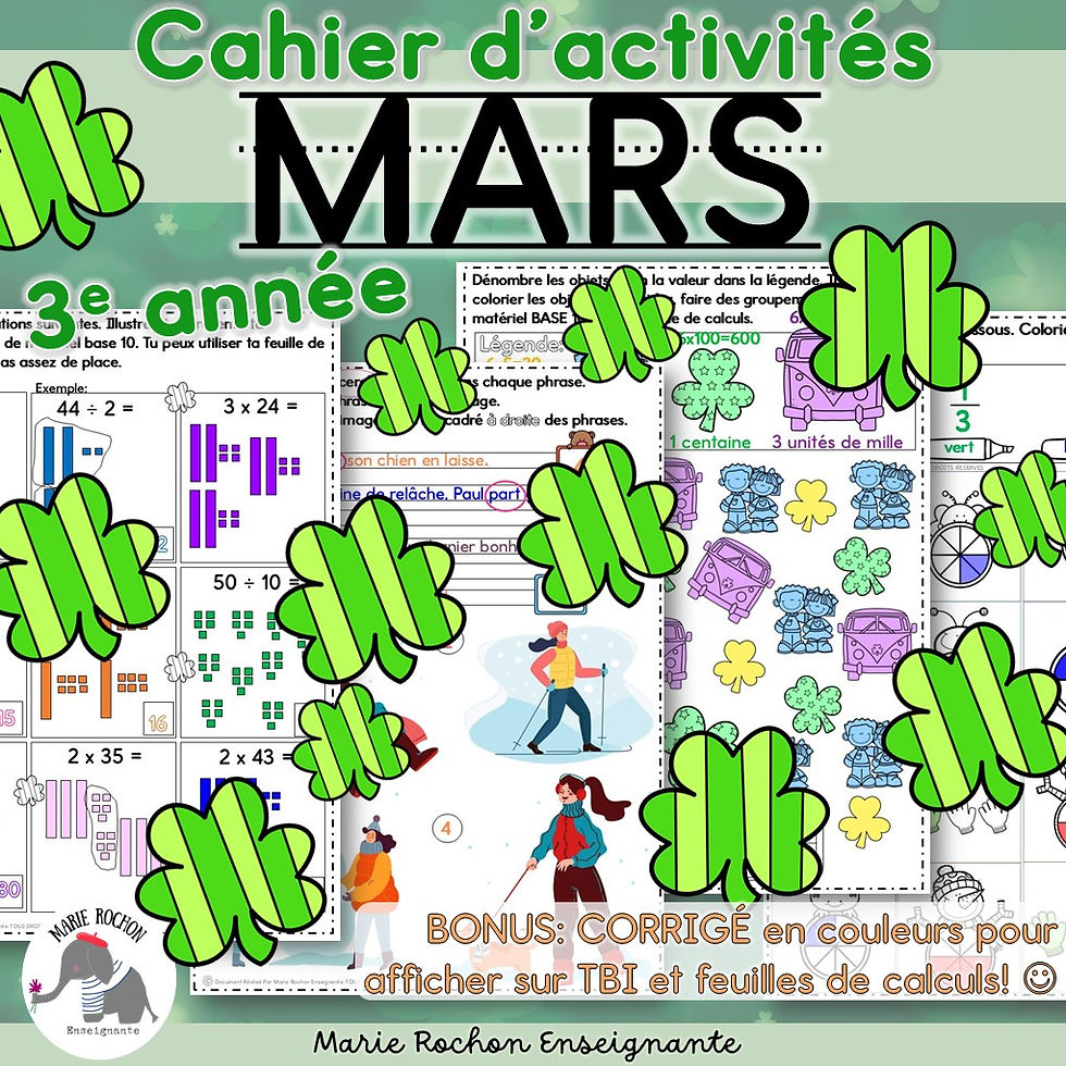 Miniature : Cahier d'activités imprimable mars – 3e année / CE2 / P3