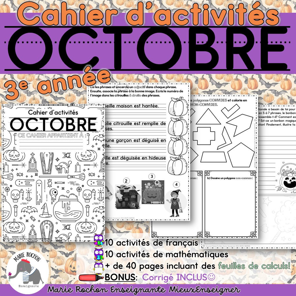 Cahier d'activités imprimable octobre – 3e année / CE2 / P3