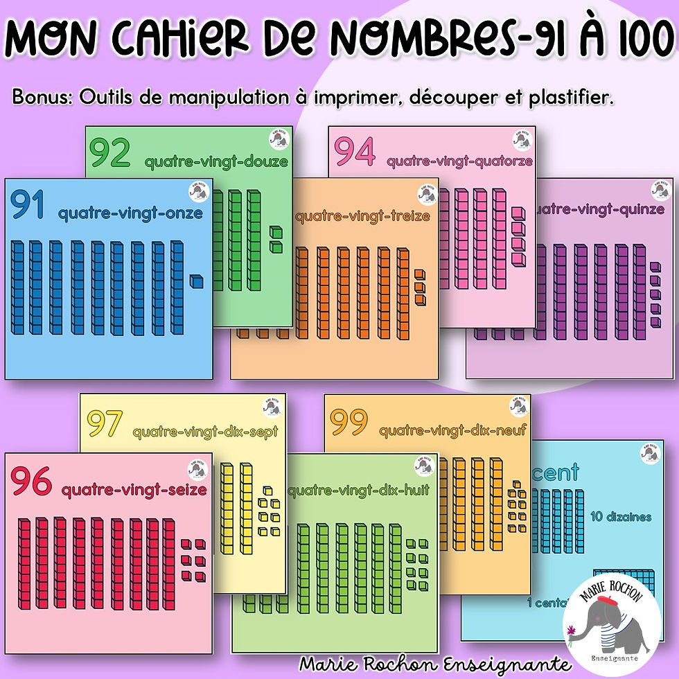Miniature : Cahier de Nombres de 91 à 100 PDF – Maternelle, CP, 1re année