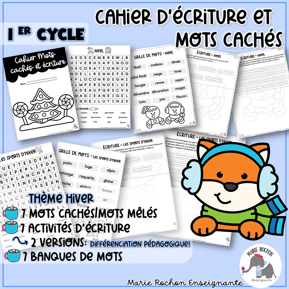 Cahier d’écriture et Mots Cachés 1er Cycle Hiver