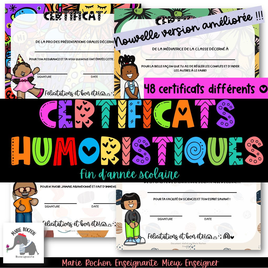Certificats humoristiques à imprimer pour la fin d’année scolaire