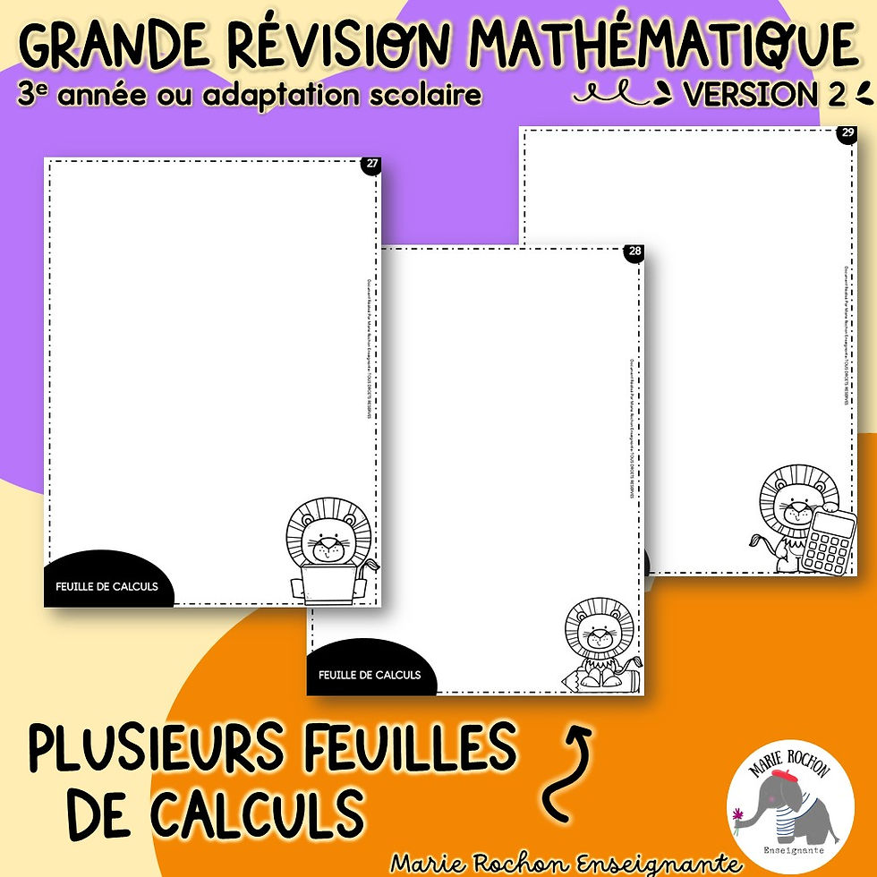 Miniature : Exercices de révision mathématique pour la 3e année / CE2 / P3 : arithmétique, géométrie, mesure, fractions, statistiques.