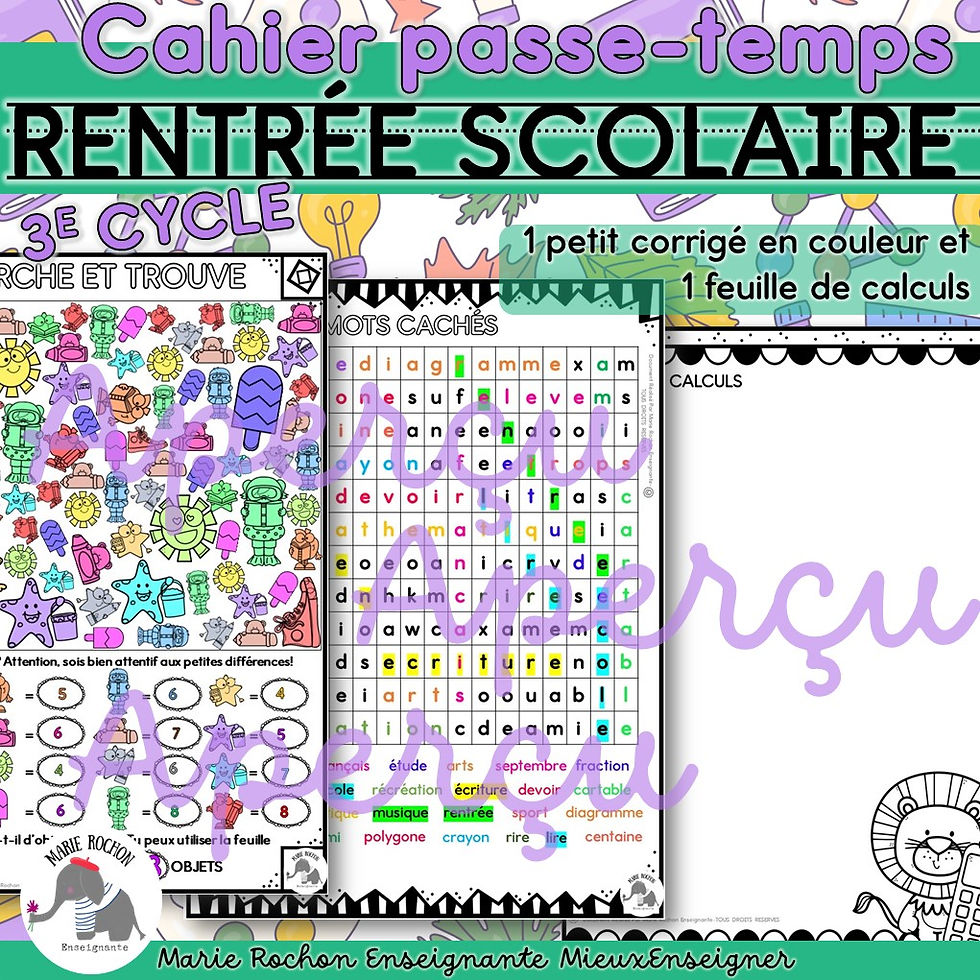 Miniature : Cahier Passe-temps RENTRÉE SCOLAIRE 3e cycle – activités ludiques et créatives pour la rentrée : présentation, mandalas, écri