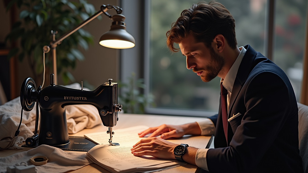 High angle view of a tailor discussing fabric choices