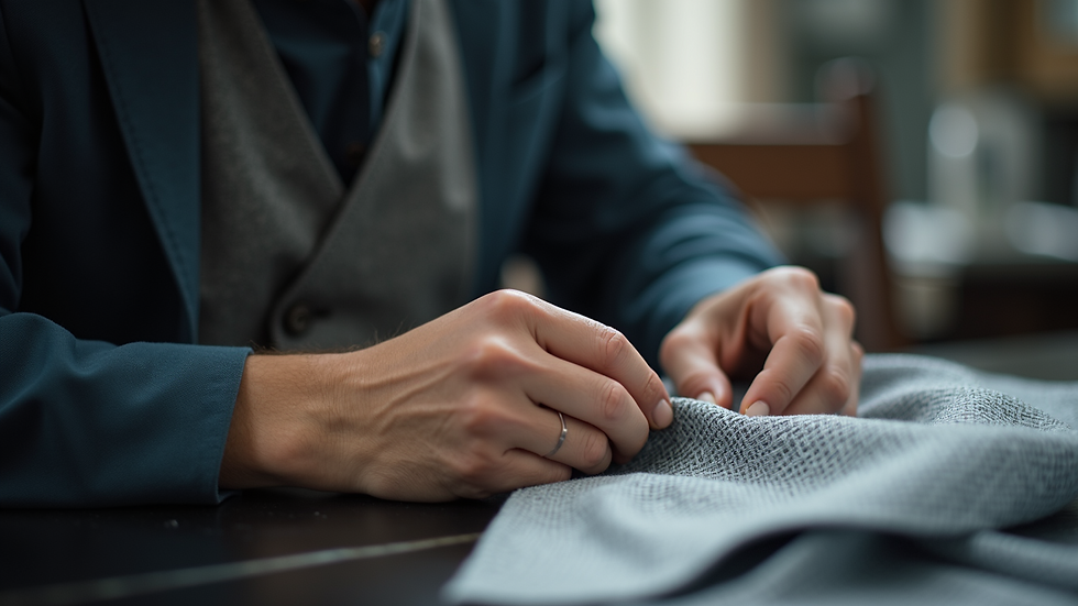 Close-up view of a tailor sewing a button on a shirt