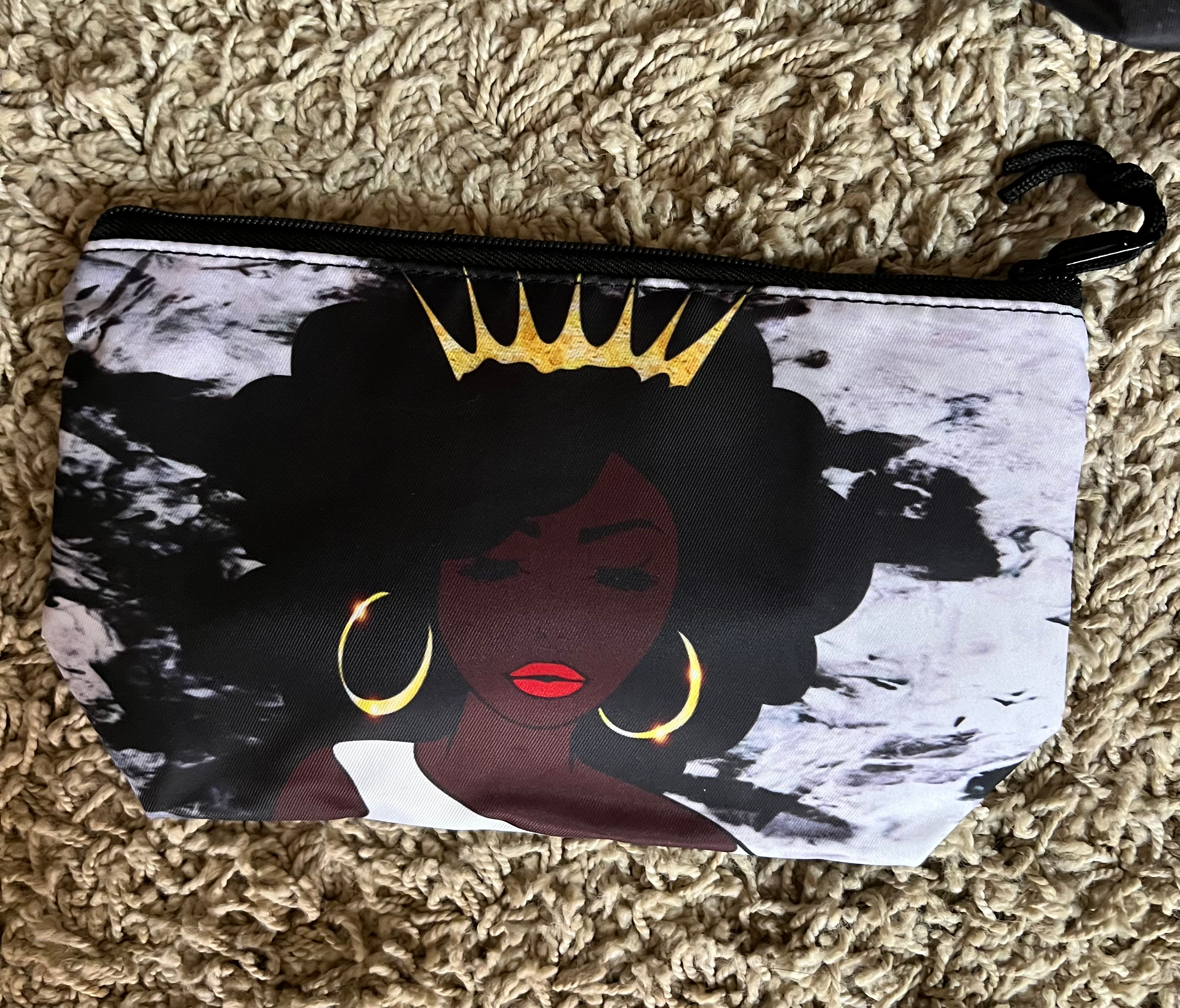 Woman  Black and White with Crown - Makeup/Jewelry Pouch