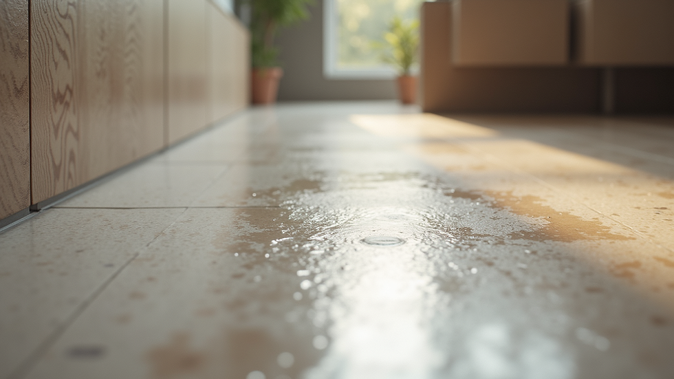 Nahaufnahme einer glänzenden Keramikfliese mit leichter Wasserperlenbildung