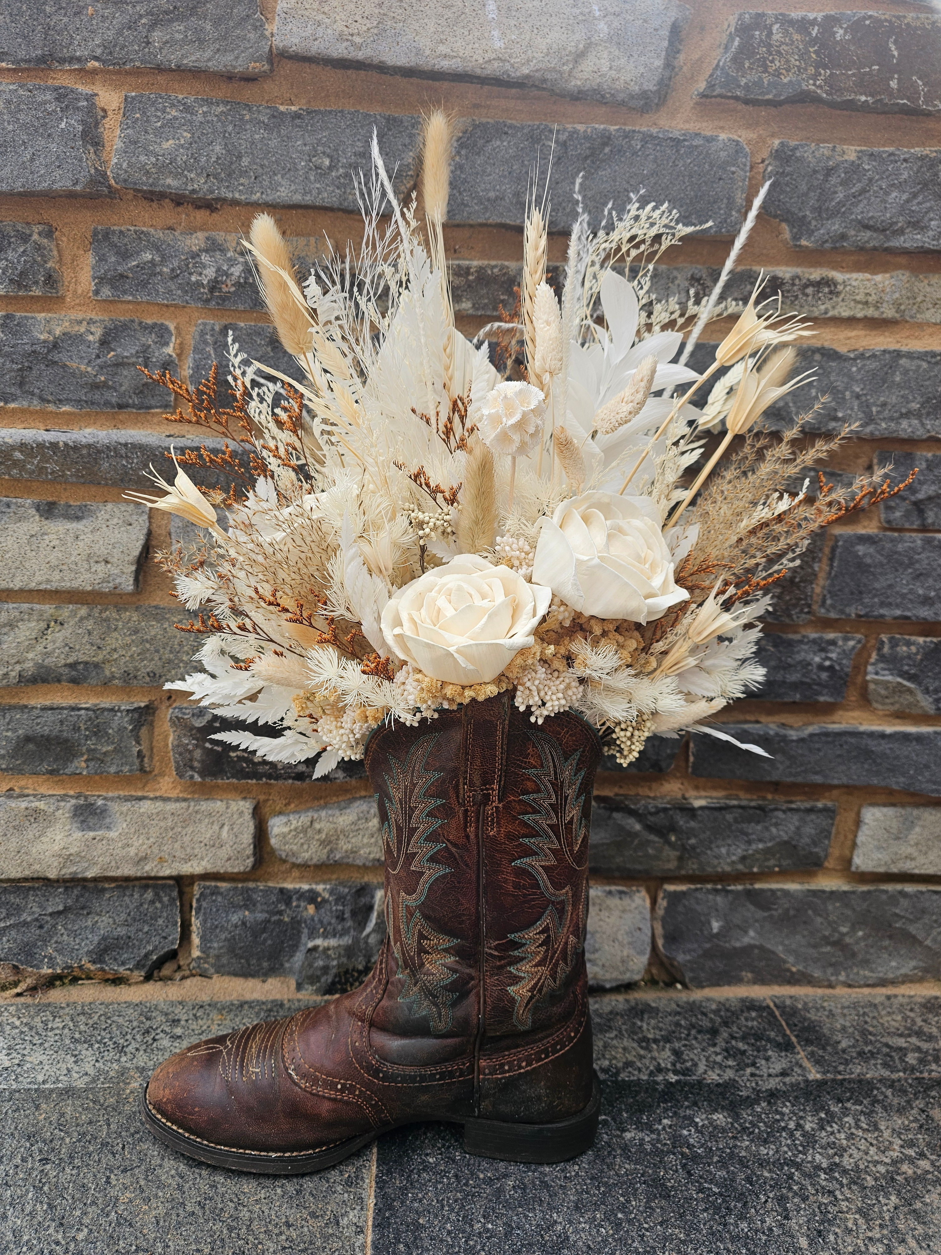 dried flower cowboy boot rustic arrangement