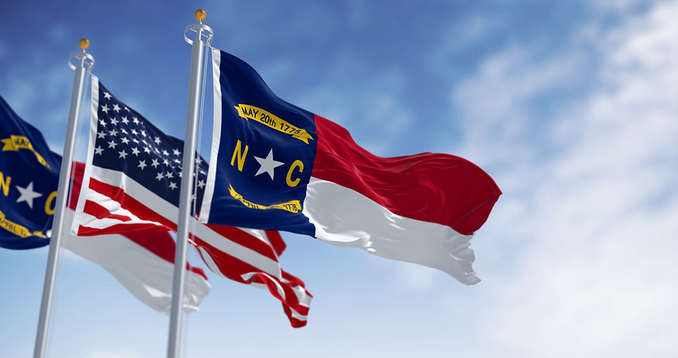 North Carolina state flags waving with american flag North Carolina is a state in the Sout