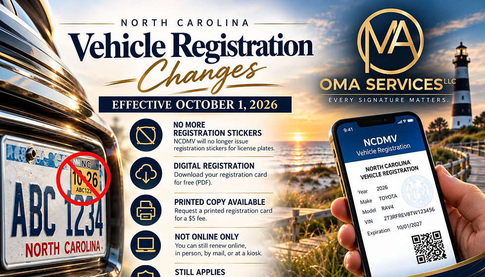 NO MORE NC REGISTRATION STICKERS
