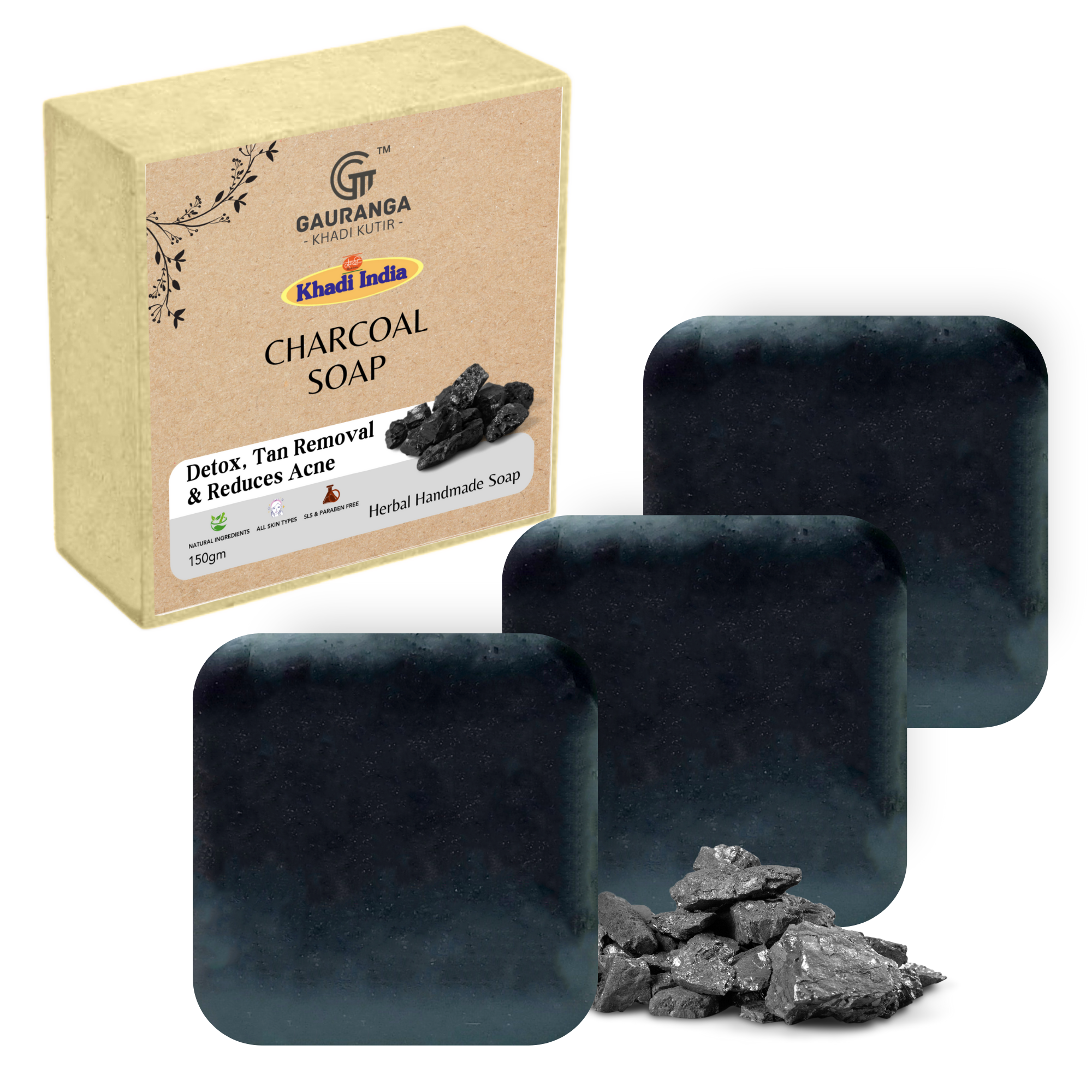 Charcoal Soap, 150gm Set of 3