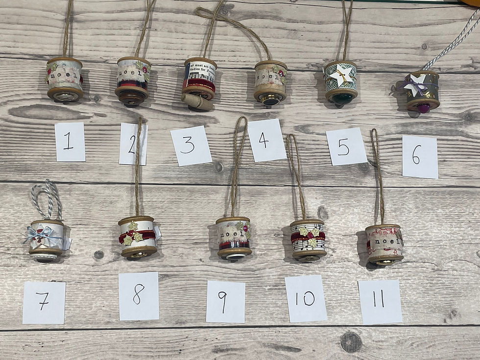 Thumbnail: Vintage Wooden Bobbin Christmas Decorations