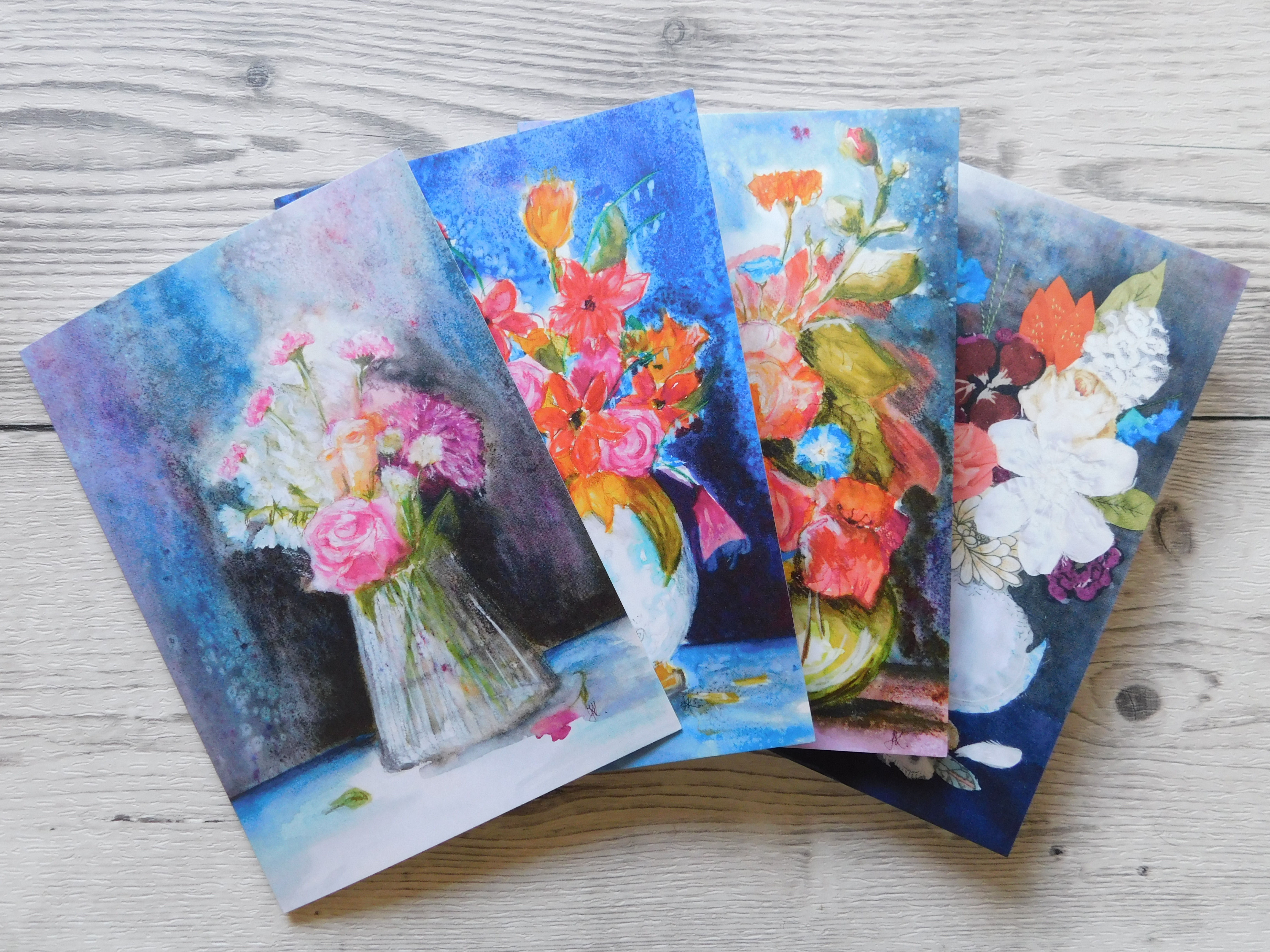 Dark Florals Greetings Cards - Pack of 4