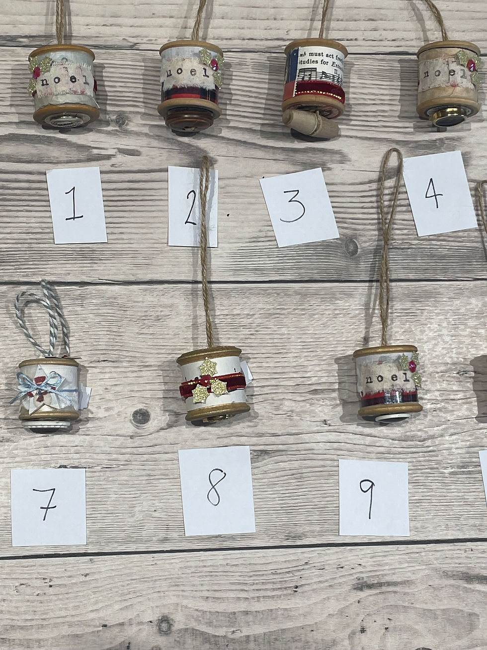Thumbnail: Vintage Wooden Bobbin Christmas Decorations
