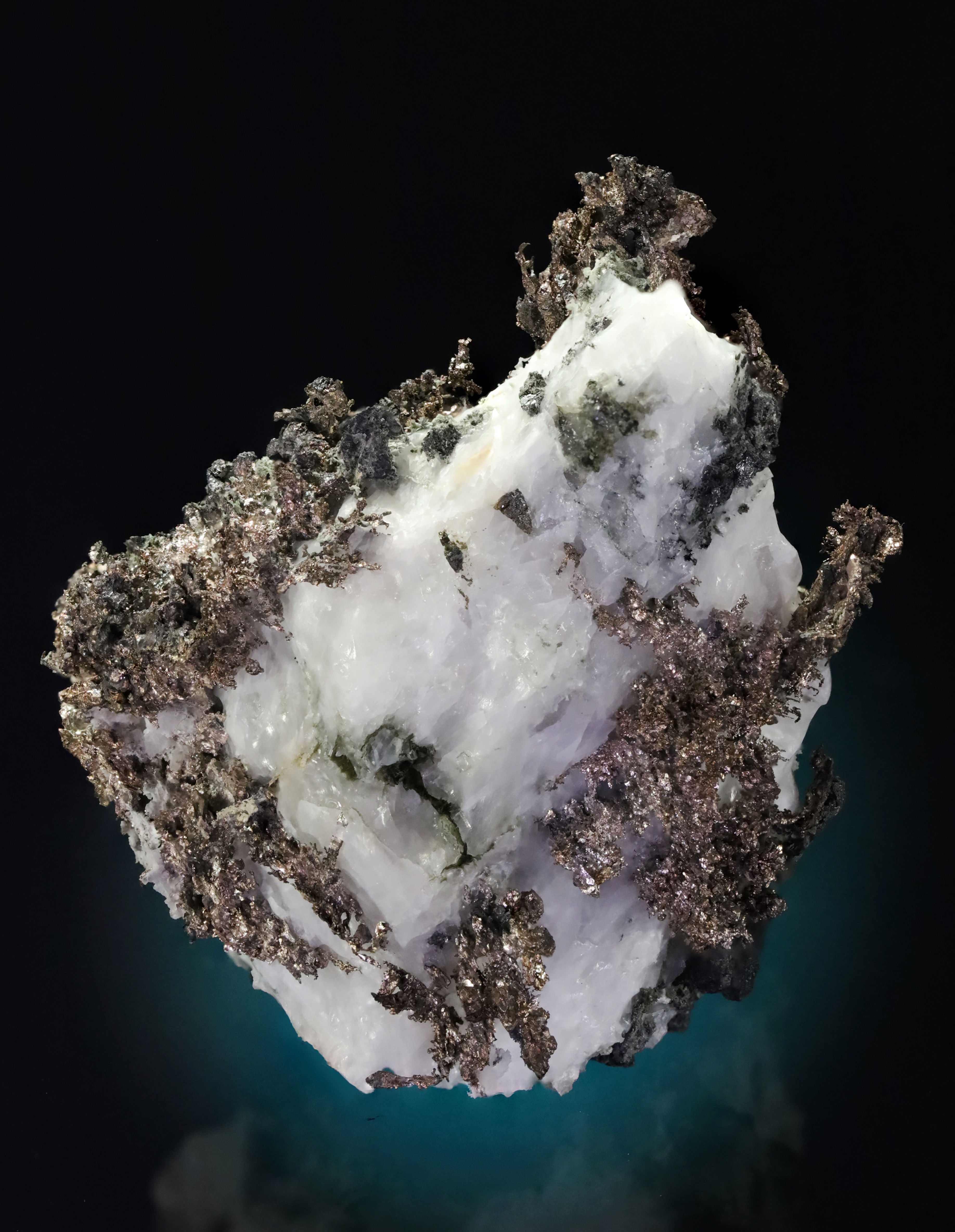 Crystallized Native Silver on White Calcite