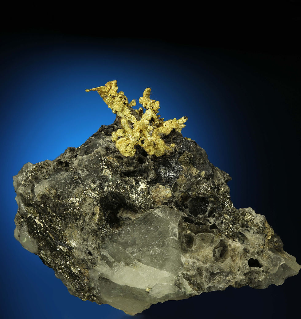 Thumbnail: Native Gold on Quartz - Belshazzar Mine, Boise County, Idaho