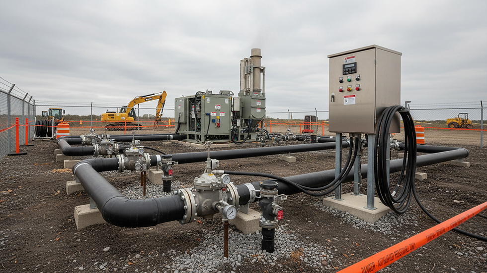 Close-up view of thermal remediation equipment installed in soil