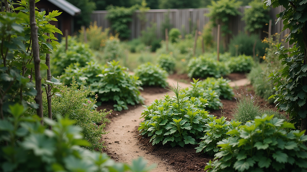 High angle view of a community garden with various plants
