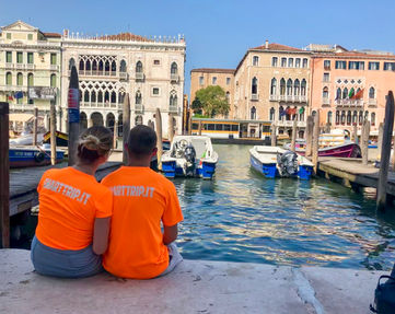 best friends by the canals in Venice, Italy