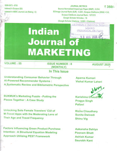Indian Journal of Marketing : Aug 2025, Vol - 55, Issue -08