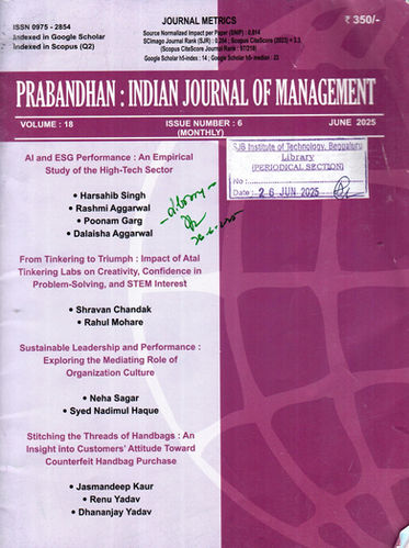 Prabandhan: Indian Journal of Management: Jun-2025, Vol - 18, Issue -06