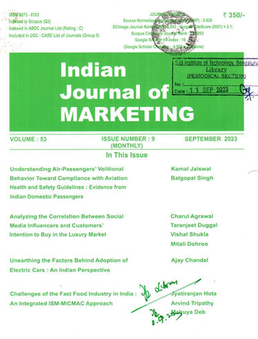 Indian Journal of Marketing : Sep-2023, Vol - 53, Issue -09