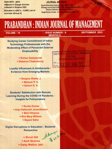 Prabandhan: Indian Journal of Management: Sep-2023, Vol - 16, Issue -09