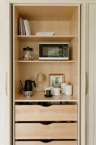 Pocket doors, working coffee station.