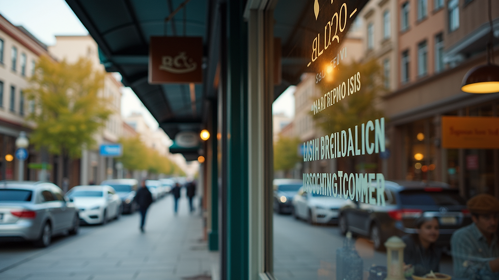 Eye-level view of a small business storefront with a clear sign