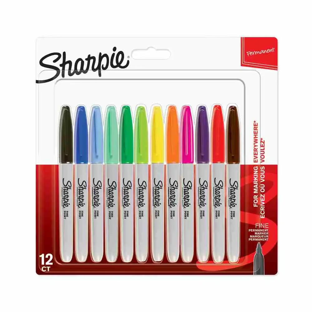 Sharpie Permanent Markers Fine Tip Assorted Colours (12 pack)