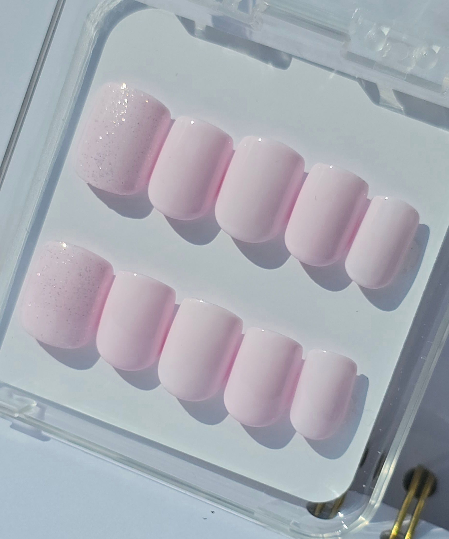 Baby Pink Candy Glitter Press-On Nails | Handmade Reusable False Nails UK