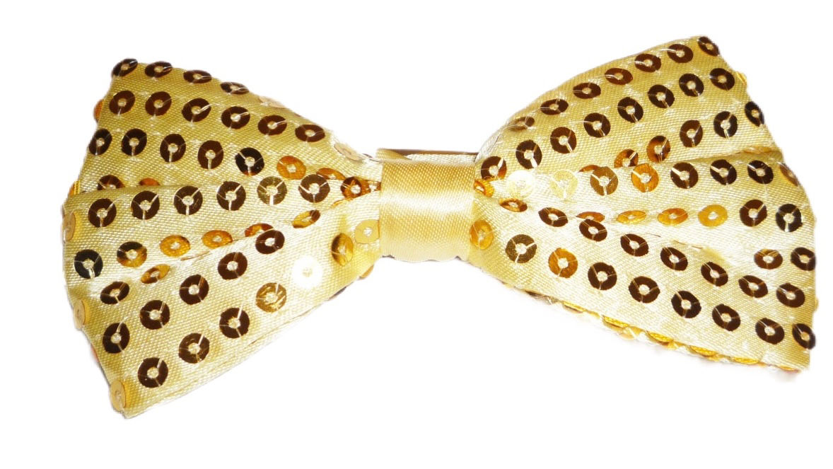Sequins Over Fabric Bow Tie Gold Adult Unisex