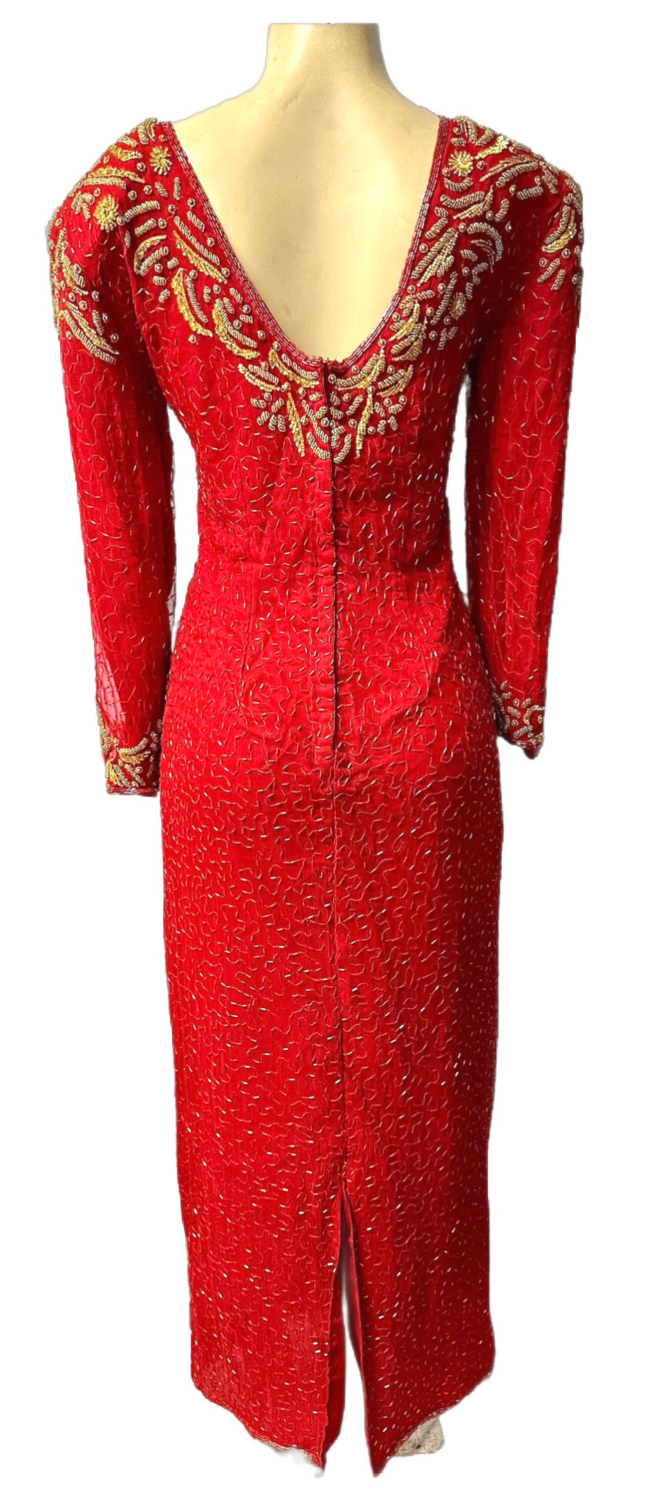 Thumbnail: Sequin Elegant Evening Dress Red with Gold