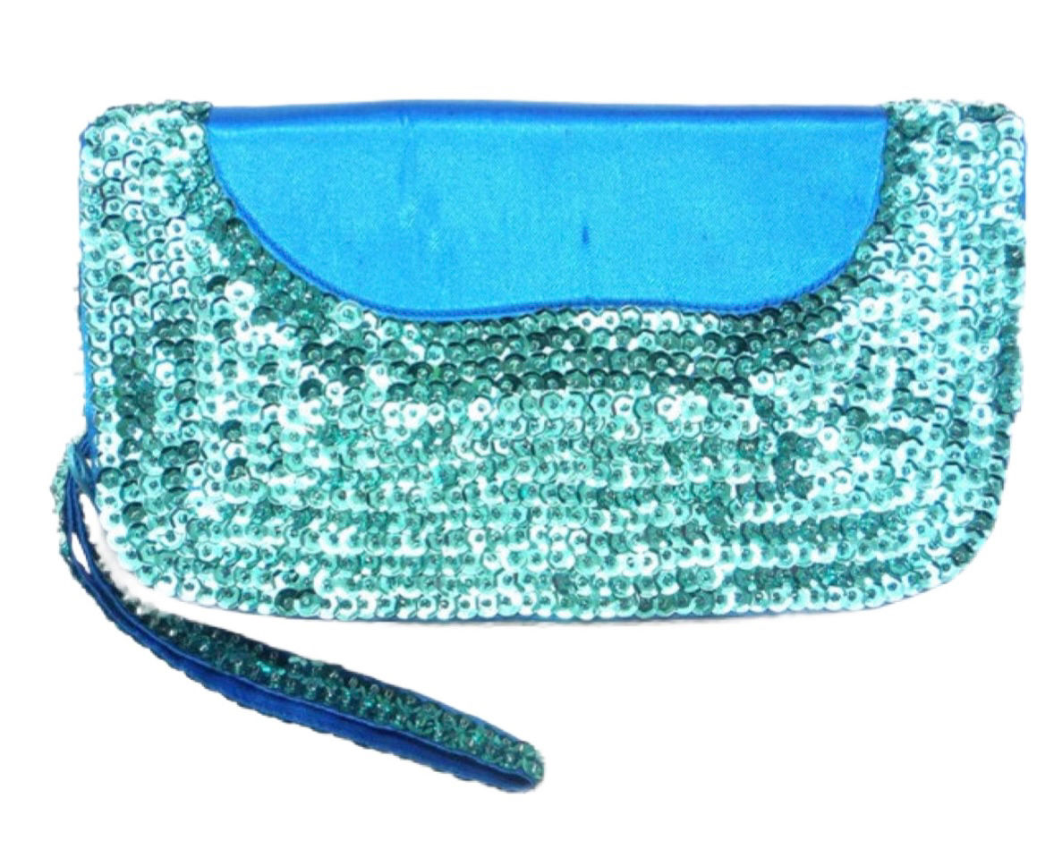Sequin Wallet Purse with Zipper Turquoise