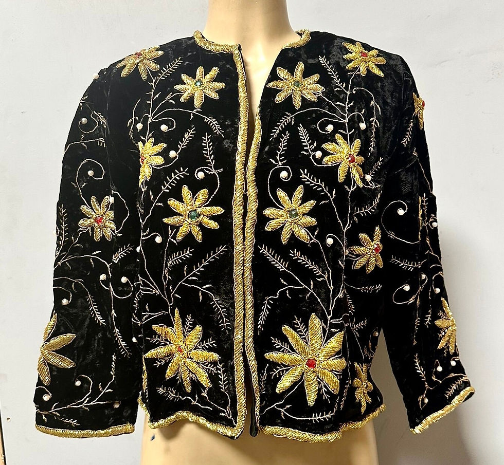 Suede Black Jacket Coat with Gold Beading