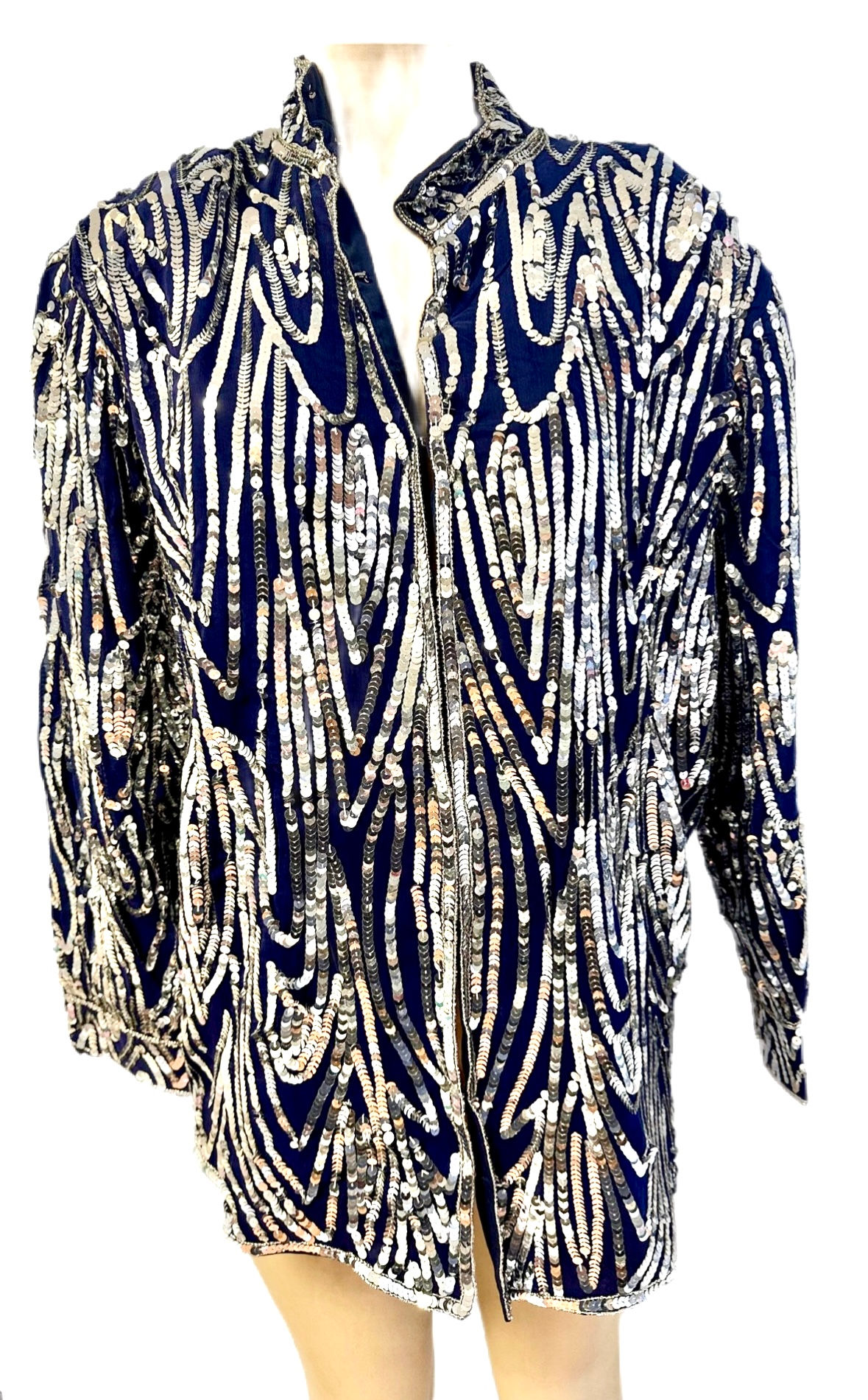 Sequin Top Blouse Navy Blue with Silver Sequins size 2X