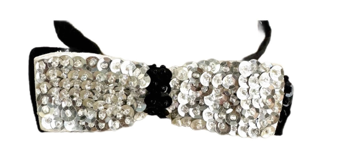Sequin Bow Tie Silver w/Black Trim Adult Unisex