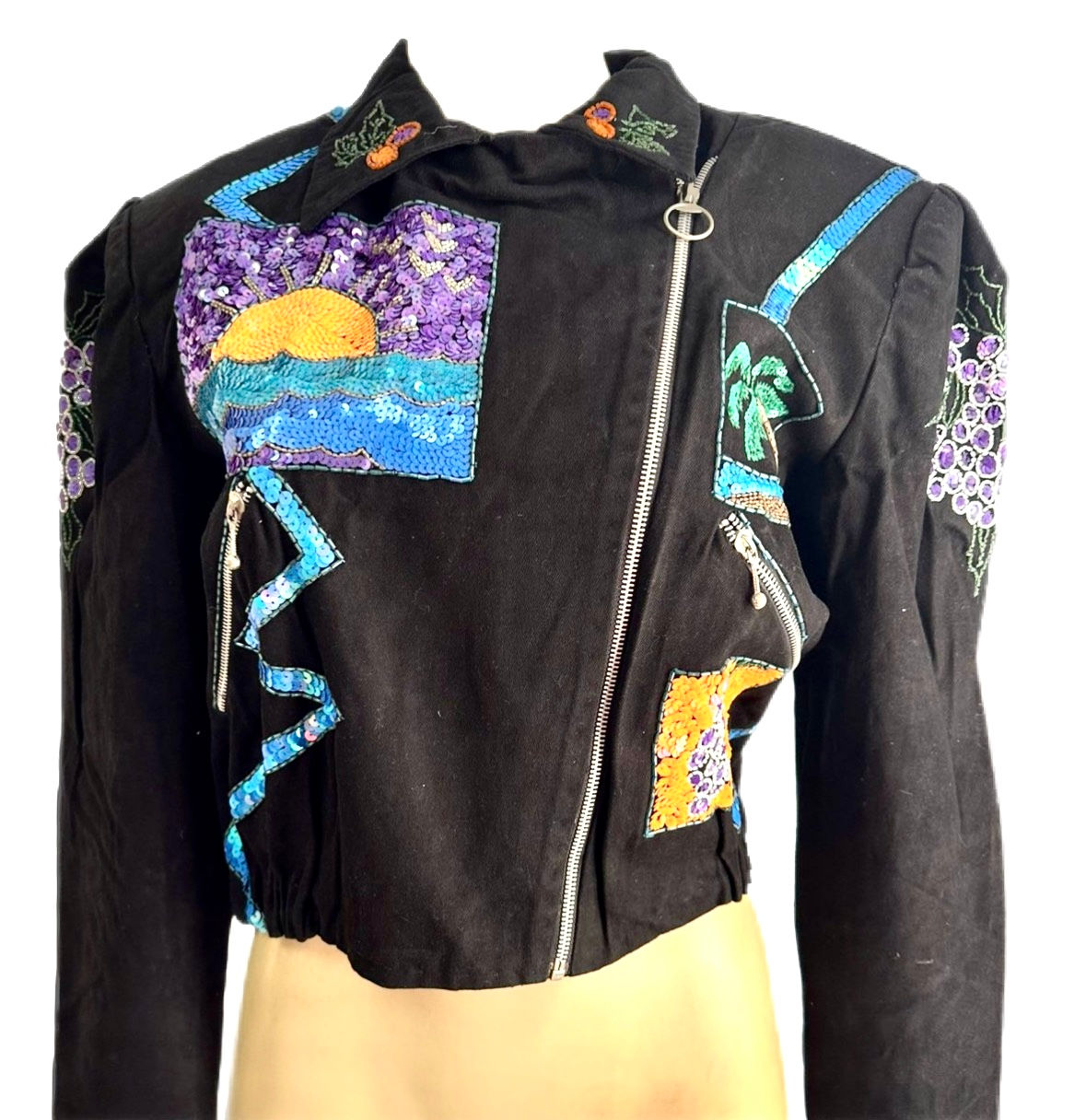 Black Denim Fashion Jacket with Sequins