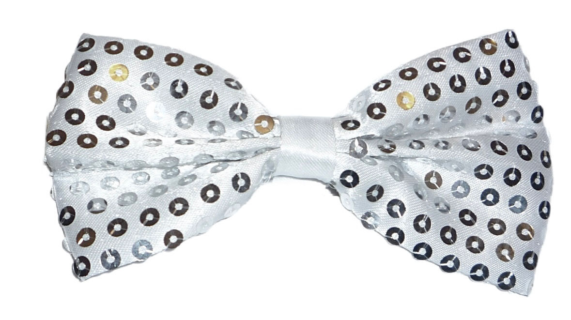 Sequins Over Fabric Bow Tie Silver Adult Unisex