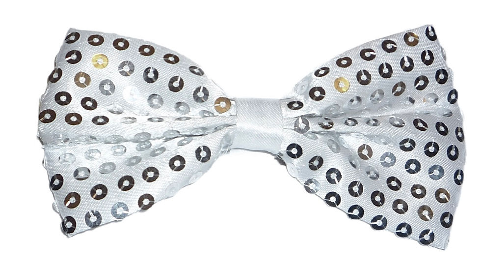 Sequins Over Fabric Bow Tie Silver Adult Unisex