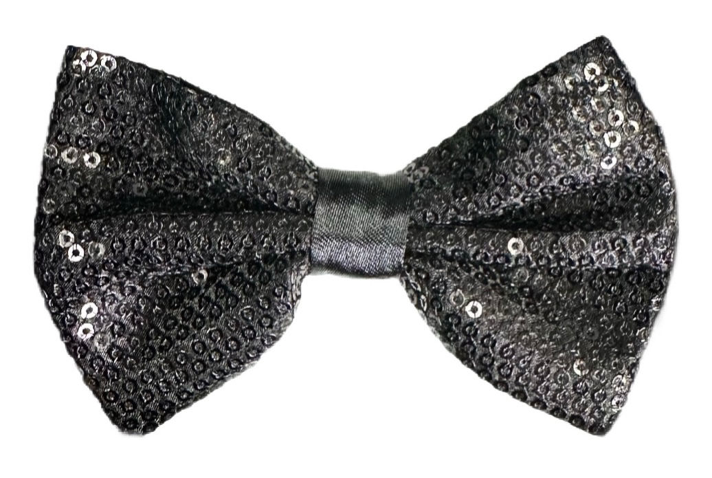 Sequin Fabric Bow Tie Black Adult Unisex